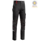 Pantaloni multitasche bicolore, piping rifrangente sotto il ginocchio. Colore Nero/Rosso PPLND02203.BI