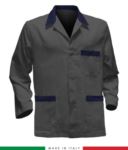 giacca da lavoro grigia con inserti neri, made in Italy, 100% cotone Massaua con due tasche RUBICOLOR.GIA.GRBL