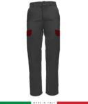 Pantalone multitasche da lavoro bicolore, profili a contrasto, due tasche anteriori, una tasca posteriore, made in Italy, colore grigio rosso RUBICOLOR.PAN.GRR