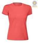 T-shirt donna girocollo a maniche corte da lavoro in cotone, colore rosso PASUNSETLADY.HO