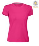 T-shirt donna girocollo a maniche corte da lavoro in cotone, colore hot coral PASUNSETLADY.FUX