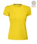 T-shirt donna girocollo a maniche corte da lavoro in cotone, colore giallo PASUNSETLADY.GI