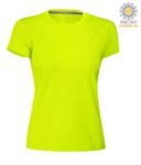 T-shirt donna girocollo a maniche corte da lavoro in cotone, colore giallo fluo PASUNSETLADY.GIF