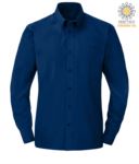 camicia elegante da uomo a manica lunga colore blu Oxford X-F65114.BLU