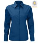 camicia da donna a manica lunga colore blu Oxford per divisa elegante X-F65002.BL