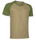 T-Shirt da lavoro manica corta, bicolore in jersey, colore bianco e verde bottiglia VACAIMAN.KAO
