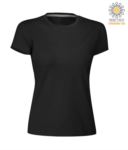 T-shirt donna girocollo a maniche corte da lavoro in cotone, colore nero PASUNSETLADY.NE