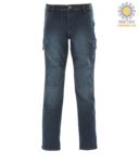 Pantalone da lavoro in jeans elasticizzato multitasche, colore blu JR991620.BL