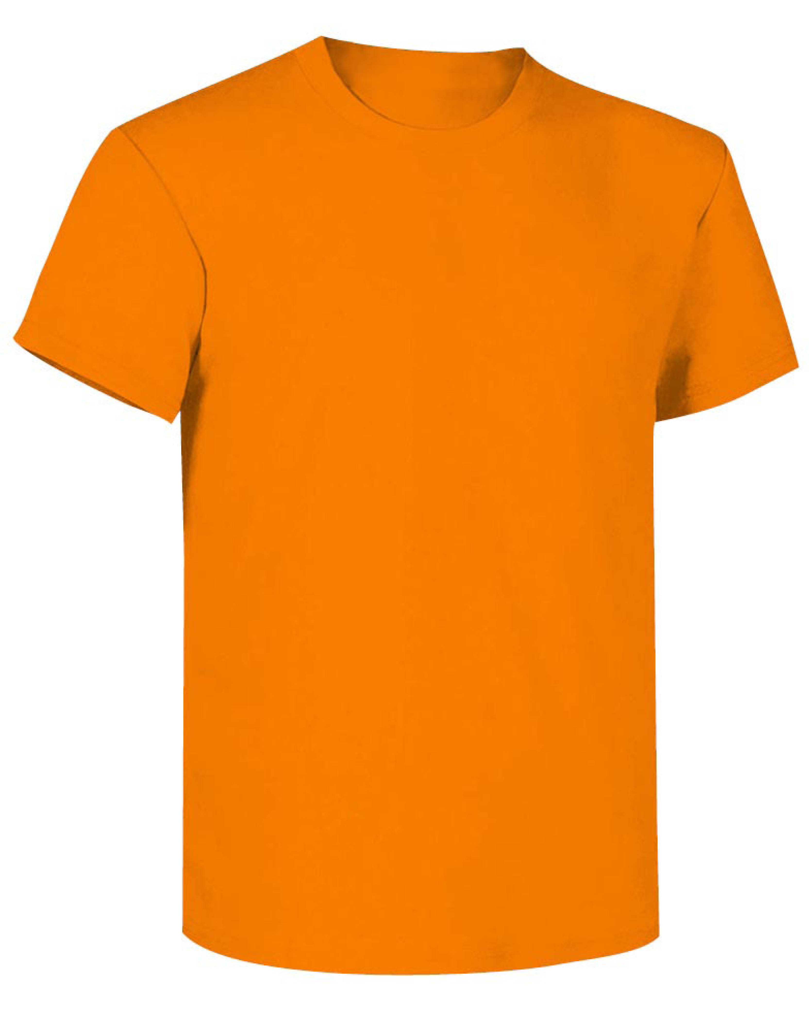 Modello di t-shirt arancione manica corta, che può essere realizzata con tessuto antivirale 