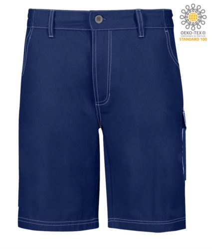 Bermuda da lavoro multitasche con cuciture a contrasto. Colore Blu Navy