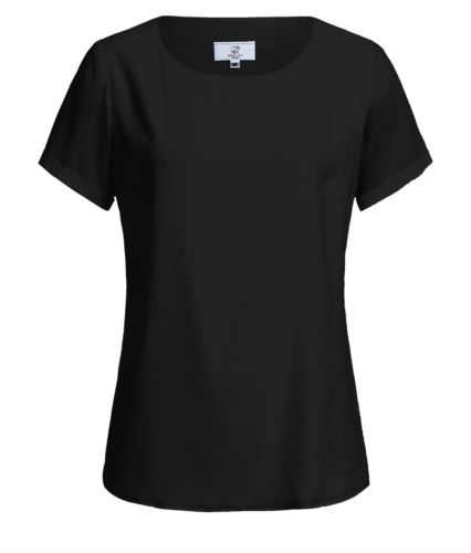 Blusa regular fit a maniche corte con risvolto. Scollo tondo. Colore: Nero