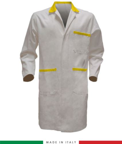 Camice da lavoro per uomo 100% cotone made in Italy colore bianco/giallo