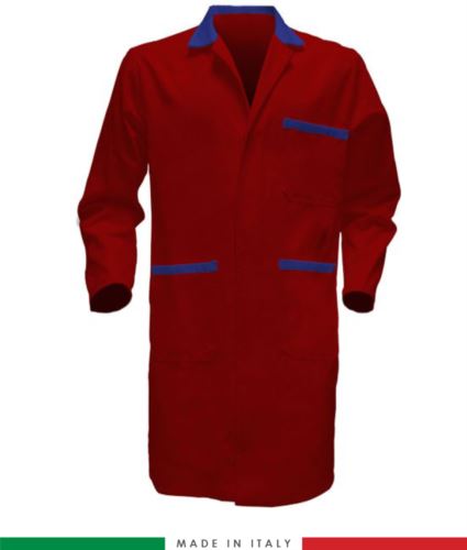 Camice da lavoro per uomo manica lunga in cotone colore rosso/azzurro