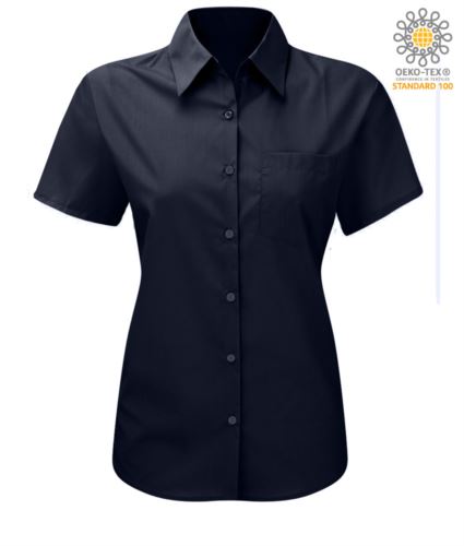 Camicia da donna a manica corta sfiancata colore blu Poliestere e cotone