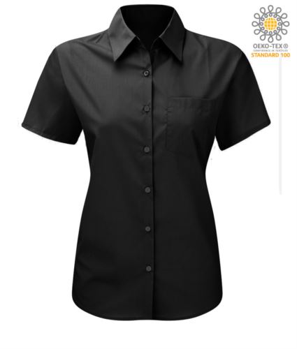 Camicia da donna a manica corta colore nero in cotone e Poliestere