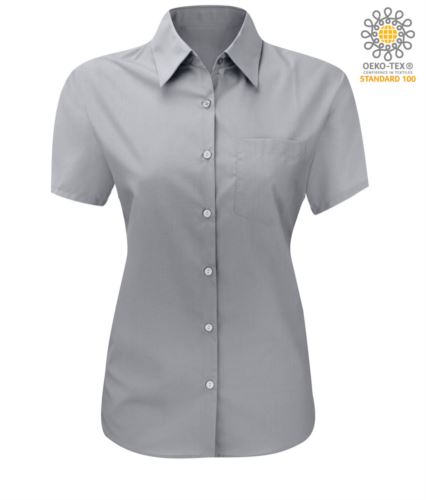 Camicia da donna a manica corta colore grigio chiaro Poliestere e cotone