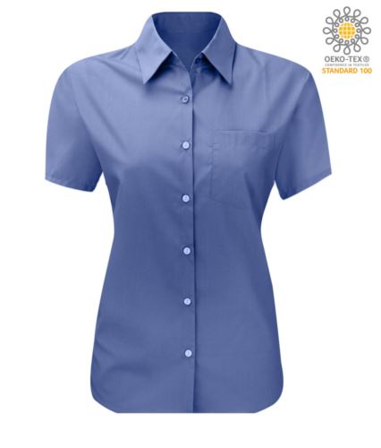 Camicia da donna a manica corta colore blu cobalto Poliestere e cotone