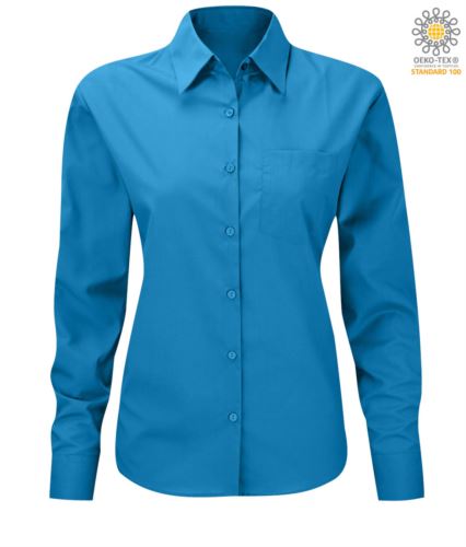 Camicia da donna colore turchese Poliestere e cotone a maniche lunghe