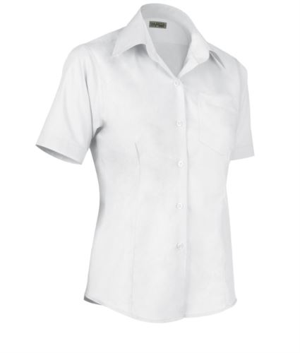 Camicia donna manica corta, con taschino, modello slim fit, colore bianco