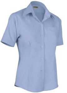 Camicia donna manica corta, con taschino, modello slim fit, colore celeste