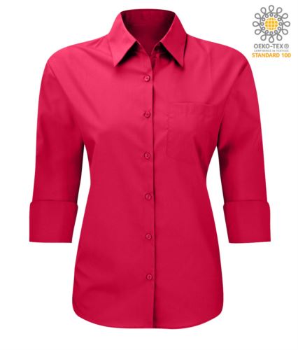 Camicia da divisa a maniche a 3/4 colore rosso tessuto in cotone e Poliestere