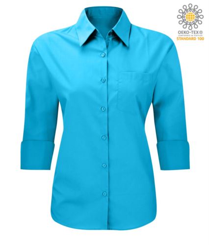 Camicia per uso professionale colore turchese maniche a 3/4 Poliestere e cotone