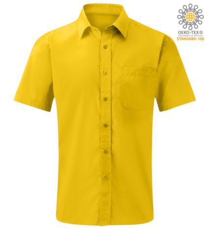 Camicia da lavoro uomo a manica corta collo alla francese colore giallo