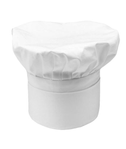 Cappello da cuoco, doppia fascia di tessuto, con parte superiore inserita e cucita a pieghette, colore bianco