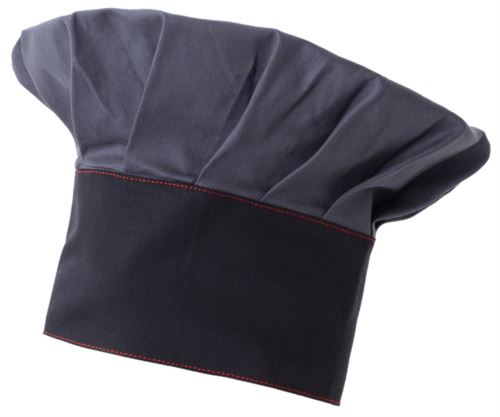 Cappello da cuoco, doppia fascia di tessuto, parte superiore inserita e cucita a pieghette, colore grigio blu