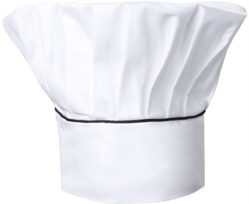 Cappello da cuoco, doppia fascia di tessuto con parte superiore inserita e cucita a pieghette, colore bianco, nero