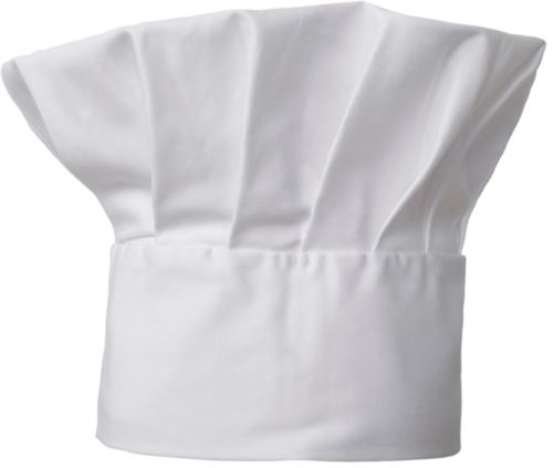 Cappello da cuoco, doppia fascia di tessuto con parte superiore inserita e cucita a pieghette, colore bianco