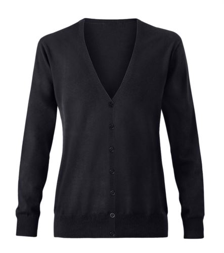 Cardigan donna con scollo a V, costine sul collo e polsini, apertura centrale, tessuto cotone e acrilico. Colore nero