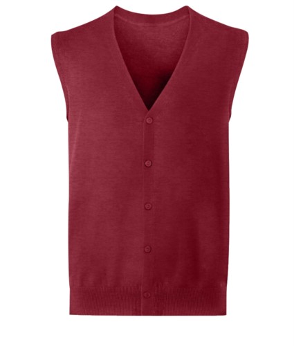 Cardigan unisex con scollo a V, taglio classico, colore bordeaux, tessuto cotone e acrilico. Vendita all'ingrosso di divise eleganti da lavoro.