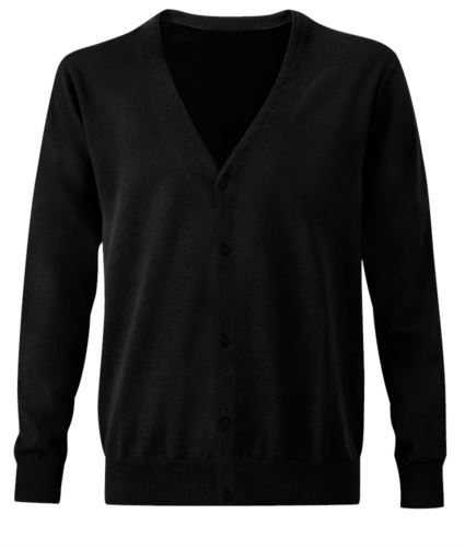 Cardigan uomo con scollo a V, modello taglio classico, costine sul collo e polsini, apertura centrale, tessuto cotone e acrilico, colore nero