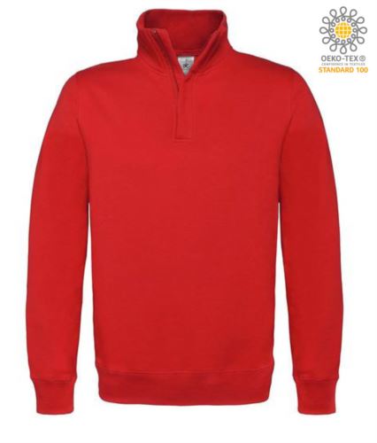 Felpa con collo alto, fondo e polsini a coste 1x1 in elastane. Zip corta tono su tono coperta da aletta esterna ed interna.