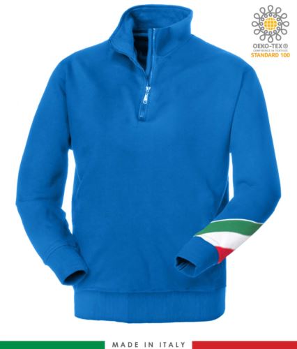 felpa da lavoro a zip corta made in Italy all'ingrosso colore blu royal tricolore