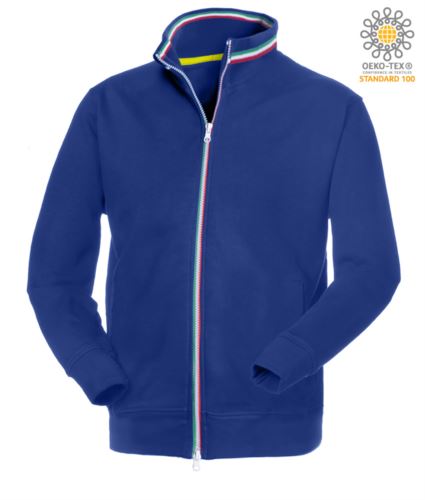 Felpa uomo zip lunga azzurro royal