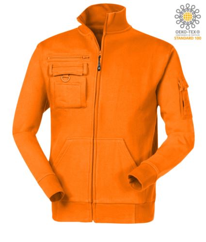 Felpa zip lunga c/portabadge arancione