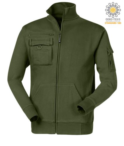 Felpa Zip Lunga c/porta badge verde