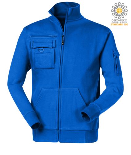 Felpa zip lunga c/porta badge azzurro royal