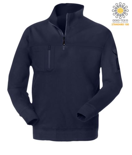 Felpa zip corta blu navy