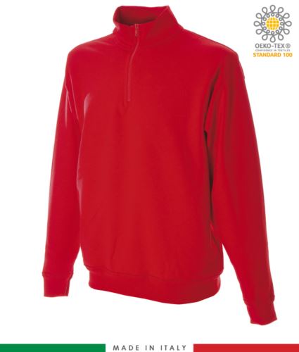 Felpa zip corta, collo a lupetto in costina, polsini e fondo maglia in costina, made in Italy, colore rosso