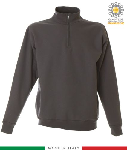 Felpa zip corta, collo a lupetto in costina, polsini e fondo maglia in costina, made in Italy, colore grigio