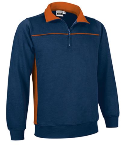 Felpa zip corta Blu Navy/Arancione