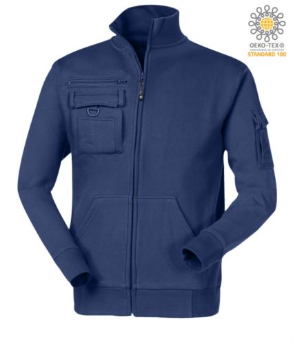 Felpa zip lunga c/portabadge blu navy