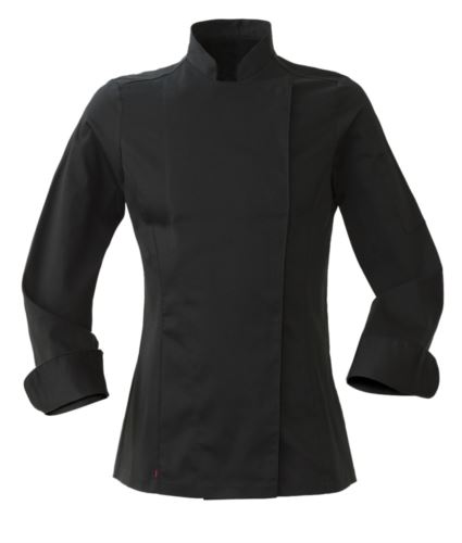 Giacca cuoco donna, chiusura con bottoni automatici, vestibilità slim fit, colore nero