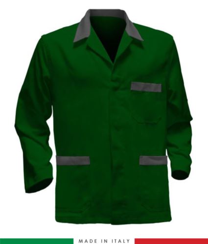 giacca da lavoro verde con inserti azzurri made in Italy, 100% cotone Massaua e due tasche