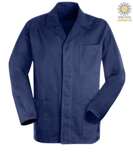 giacca da lavoro di colore blu in cotone Massaua sanforizzato e bottoni coperti
