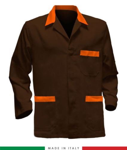 giacca da lavoro marroni con inserti arancioni, made in Italy, 100% cotone Massaua con due tasche