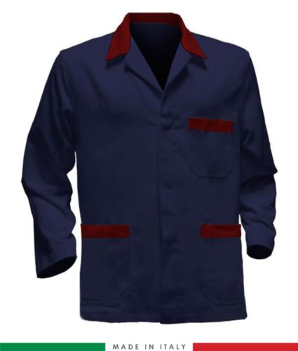 giacca da lavoro blu con inserti rossi, tessuto Poliestere e cotone